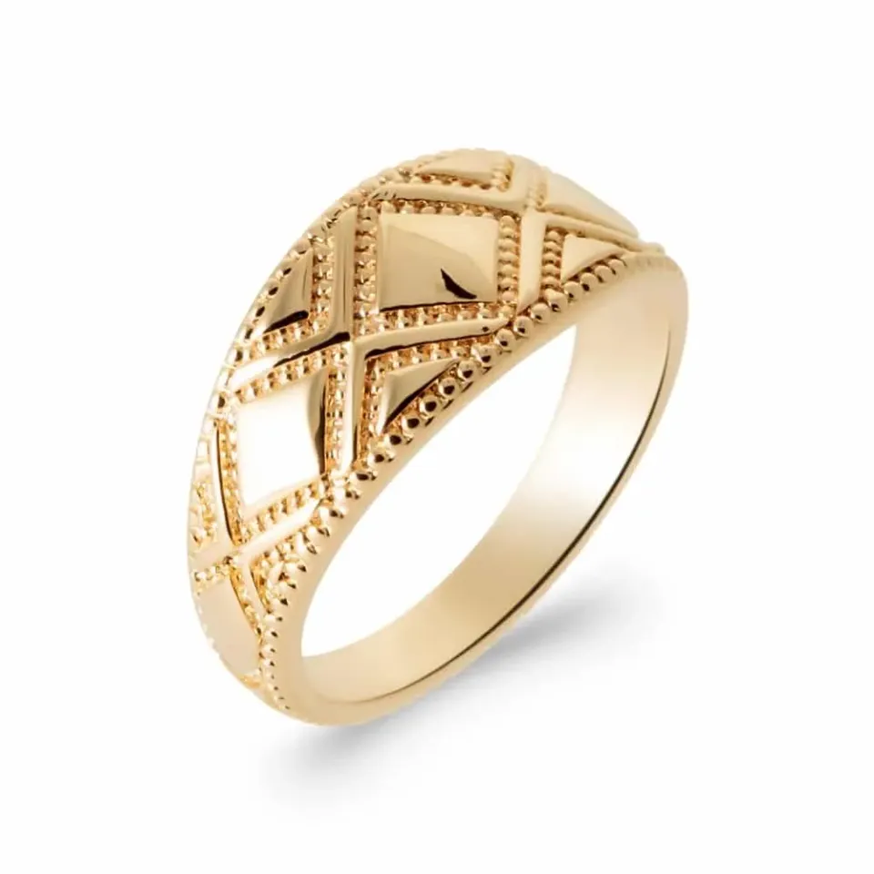 Oriana France bague large plaqué or motifs géométriques