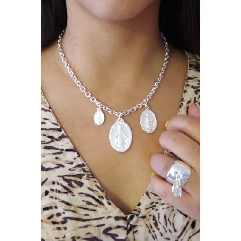 Secret de Cuir N°1417 Madone collier plaqué argent 3 pendentifs