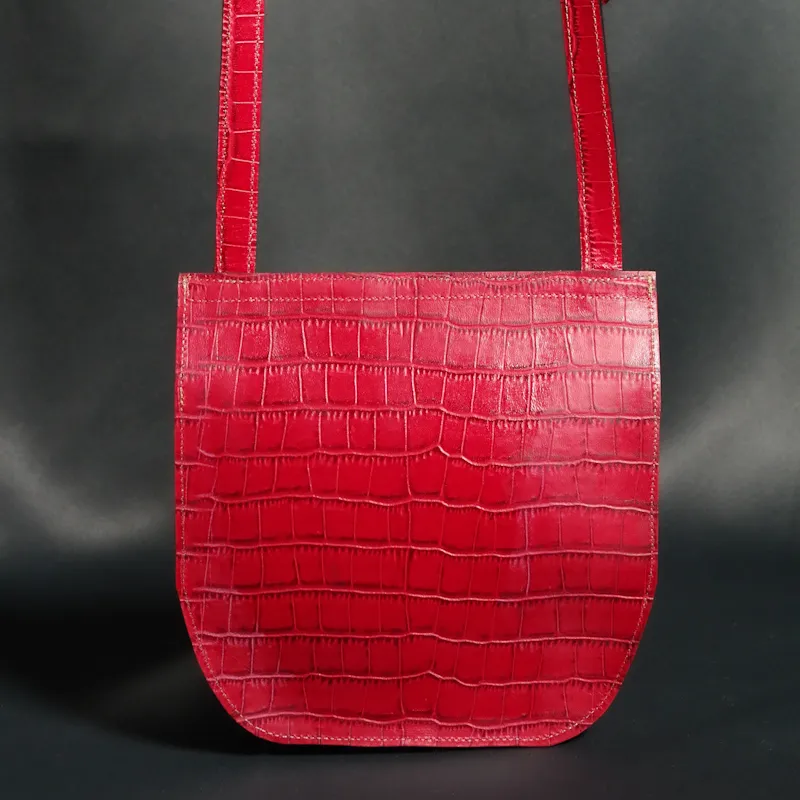 Secret de Cuir besace rouge rabat daim cuir