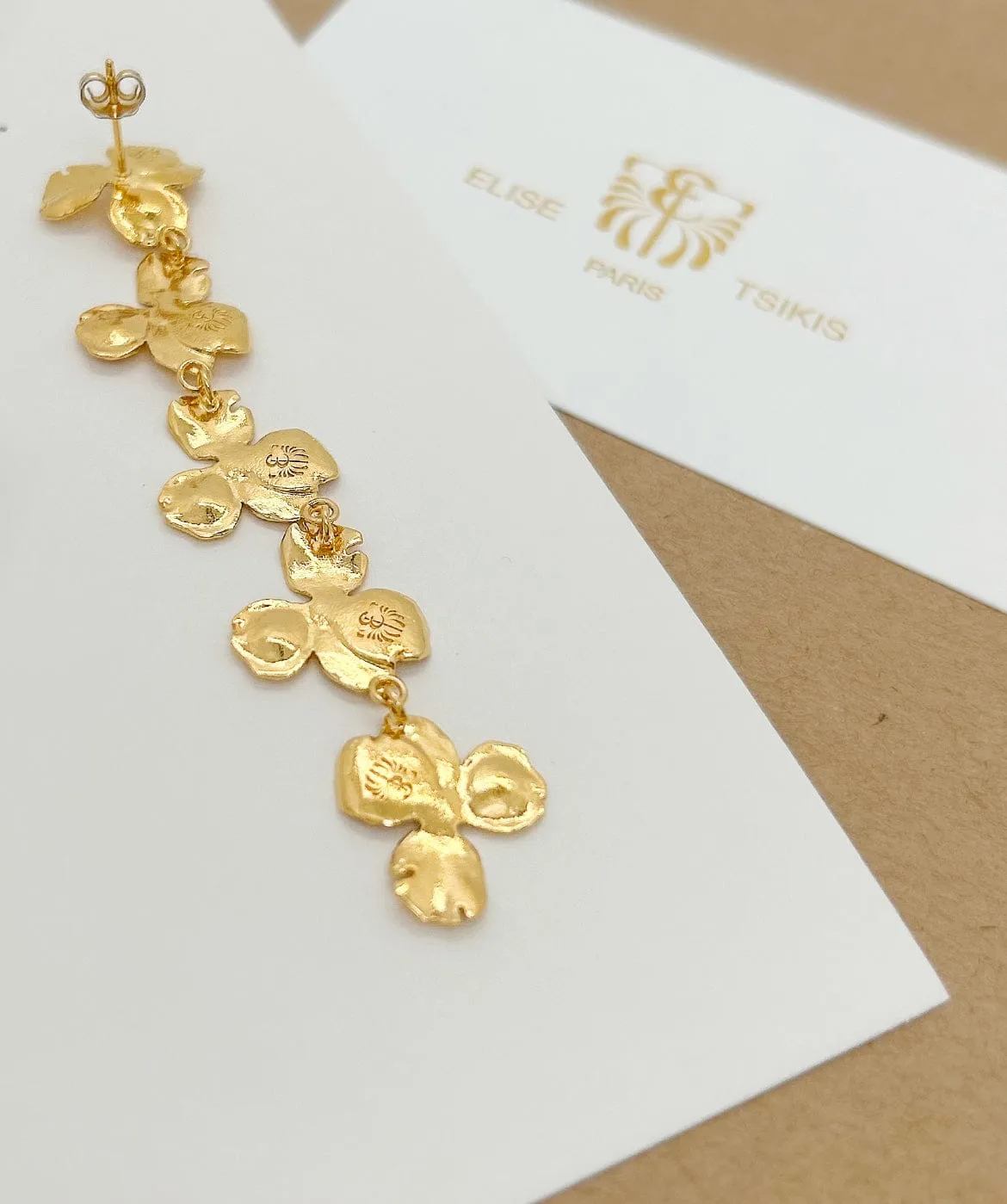 Elise Tsikis Kymaia boucles pendantes fleurs 8cm
