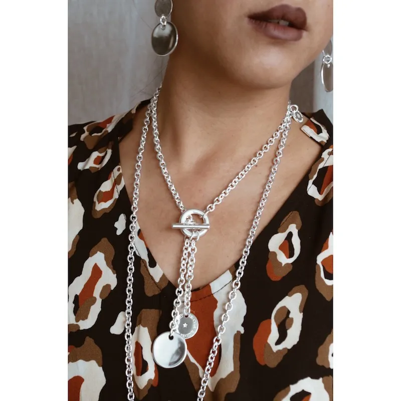 Secret de Cuir N°224 collier 2 pastilles plaqué argent