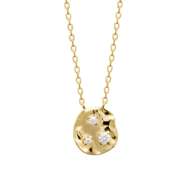 Oriana France collier pastille martelée plaqué or diamants