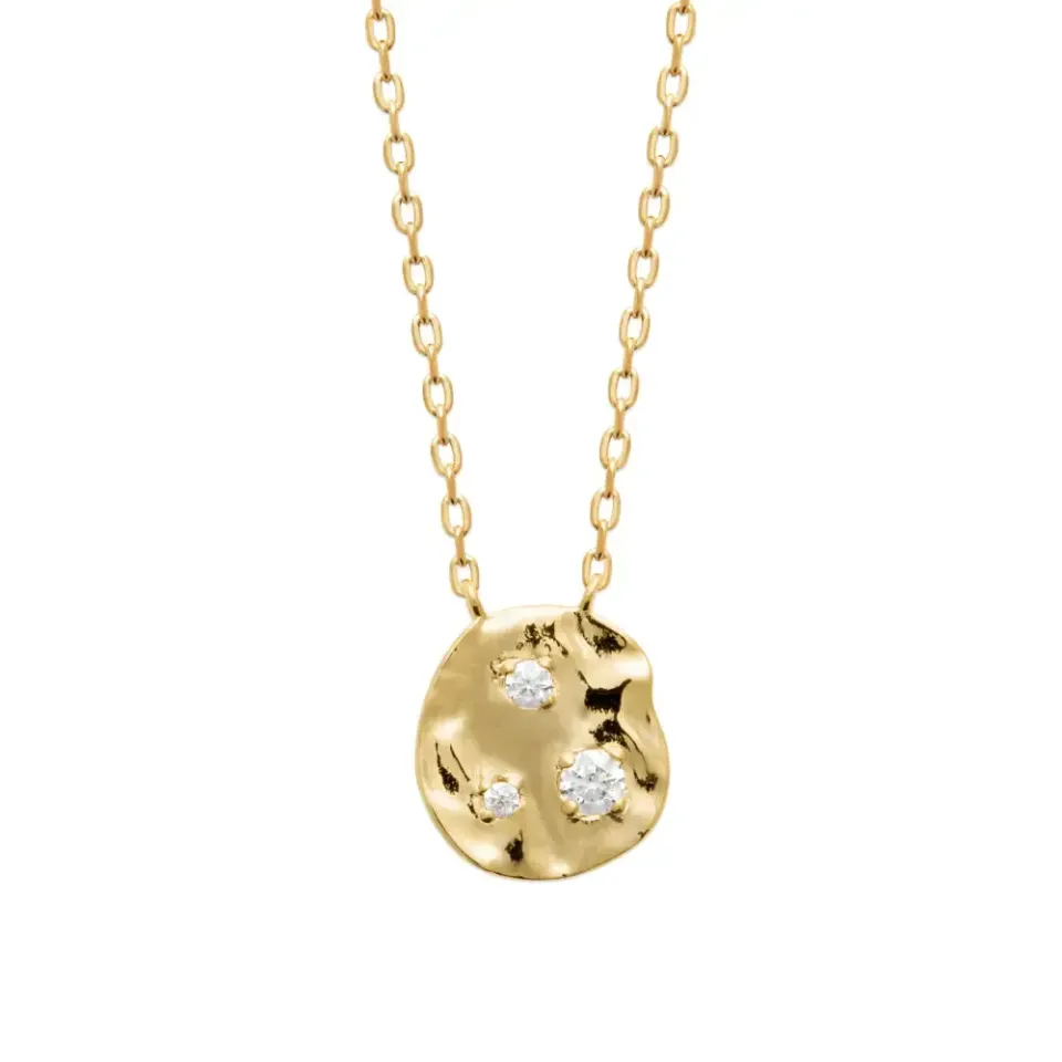 Oriana France collier pastille martelée plaqué or diamants