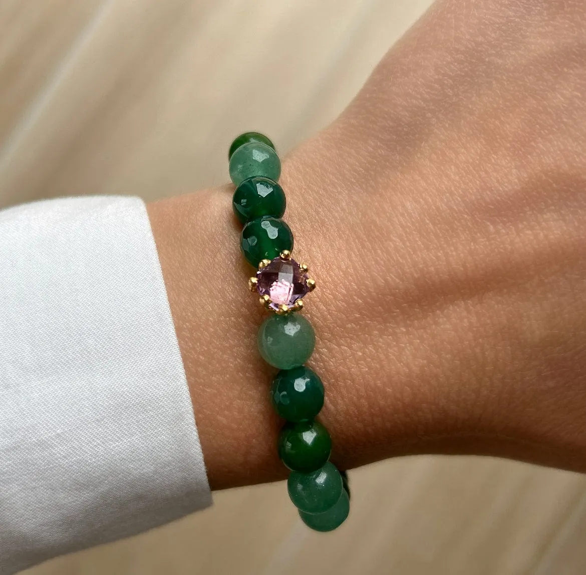 Elise Tsikis Dehani bracelet vert pierres naturelles onyx