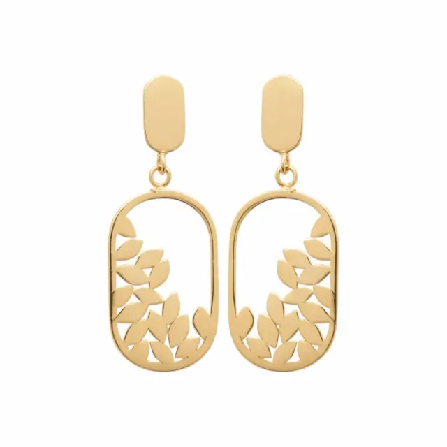 Oriana France boucles pendantes ovales feuilles plaqué or