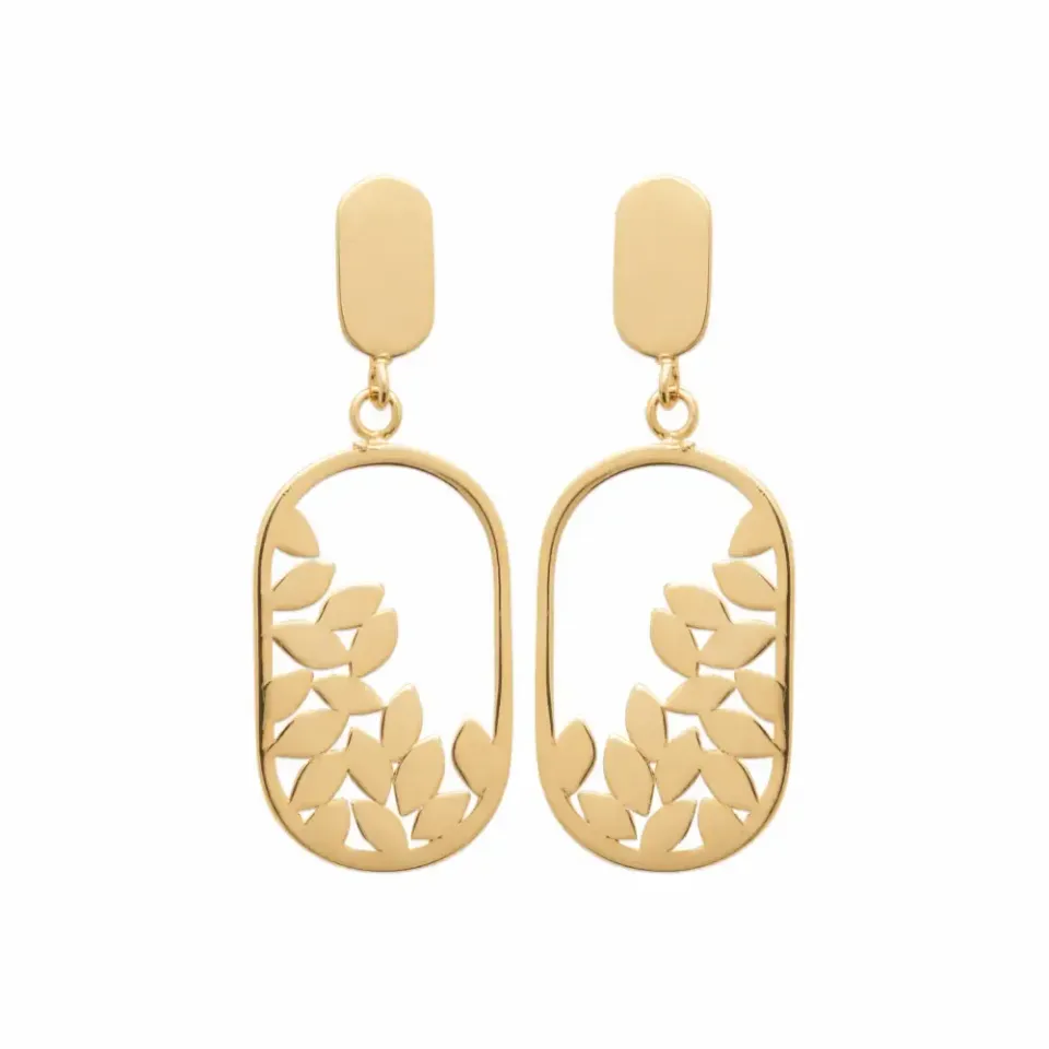 Oriana France boucles pendantes ovales feuilles plaqué or