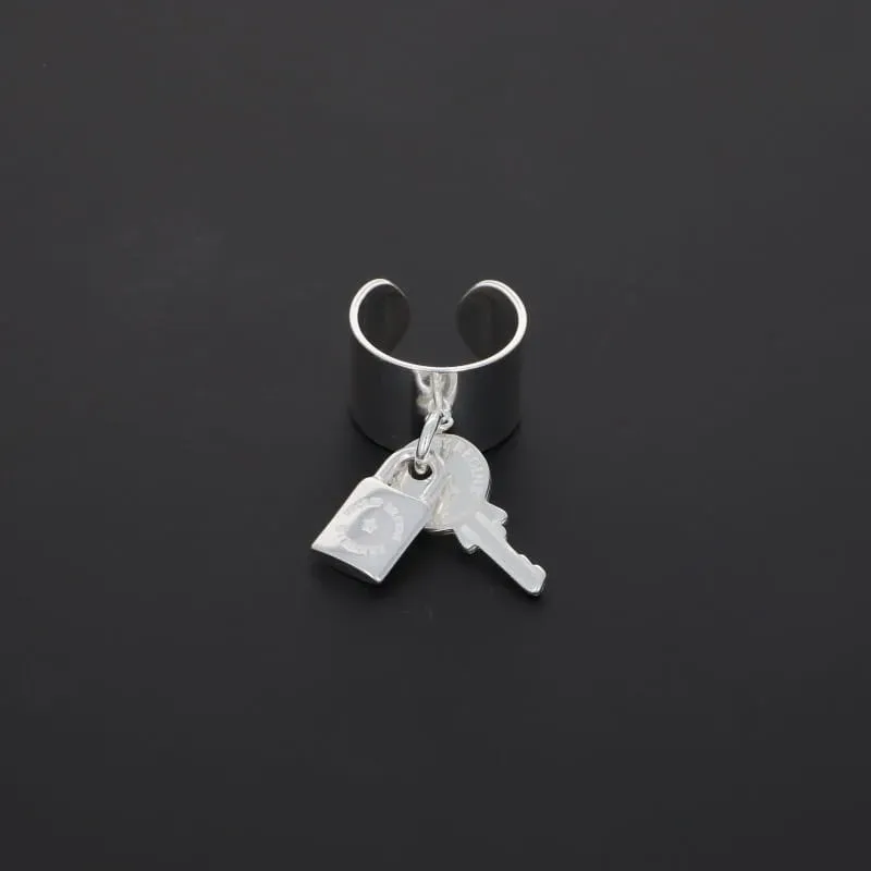 Secret de Cuir N°805 bague réglable clé cadenas argenté