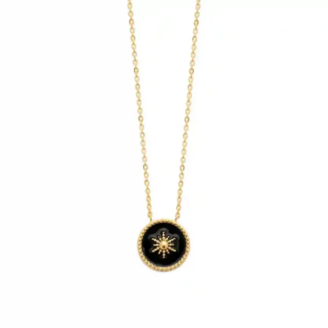 Oriana France collier soleil laque noire plaqué or