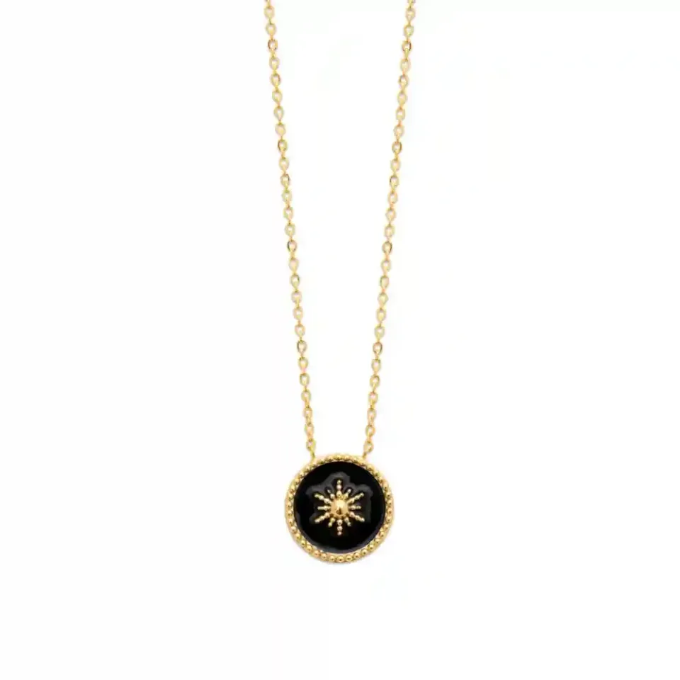 Oriana France collier soleil laque noire plaqué or