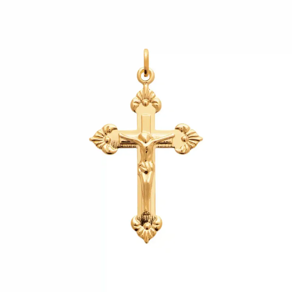 Oriana France pendentif croix Jésus plaqué or 18 carats
