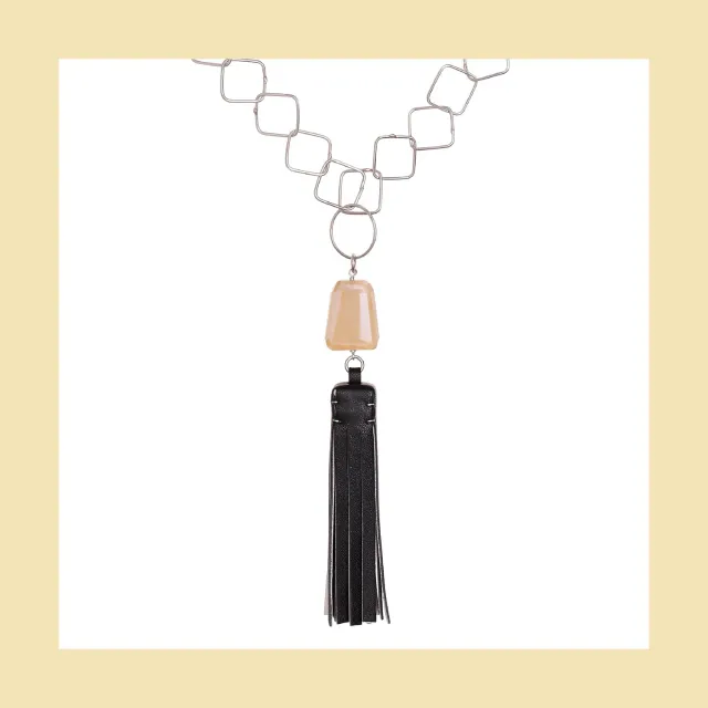 Lorella Tamberi Canal Tassel Square collier cuir calcédoine