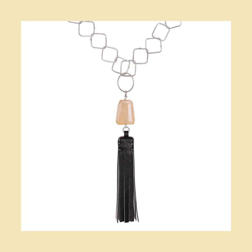 Lorella Tamberi Canal Tassel Square collier cuir calcédoine