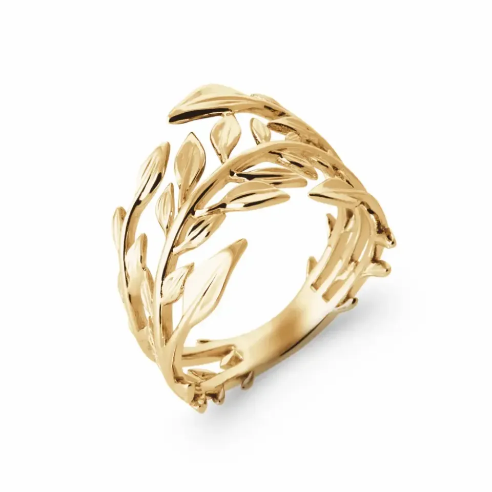 Oriana France laurier bague plaqué or branche large ajourée
