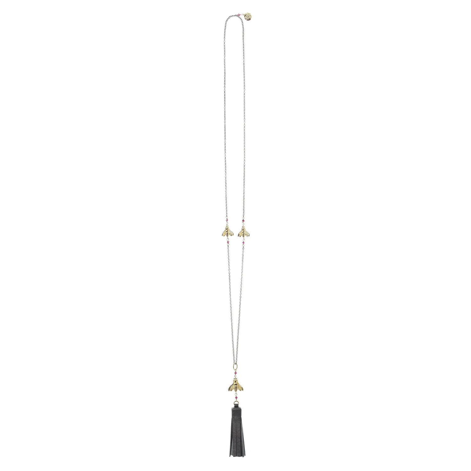 Lorella Tamberi Canal Bee Queen pompon collier cuir noir