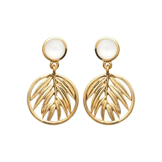 Oriana France boucles pendantes palmier nacre plaqué or
