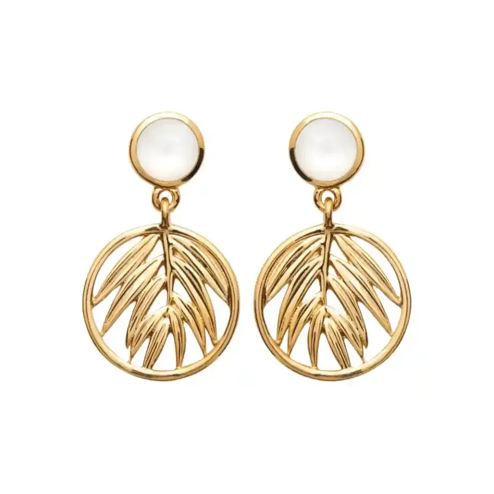 Oriana France boucles pendantes palmier nacre plaqué or