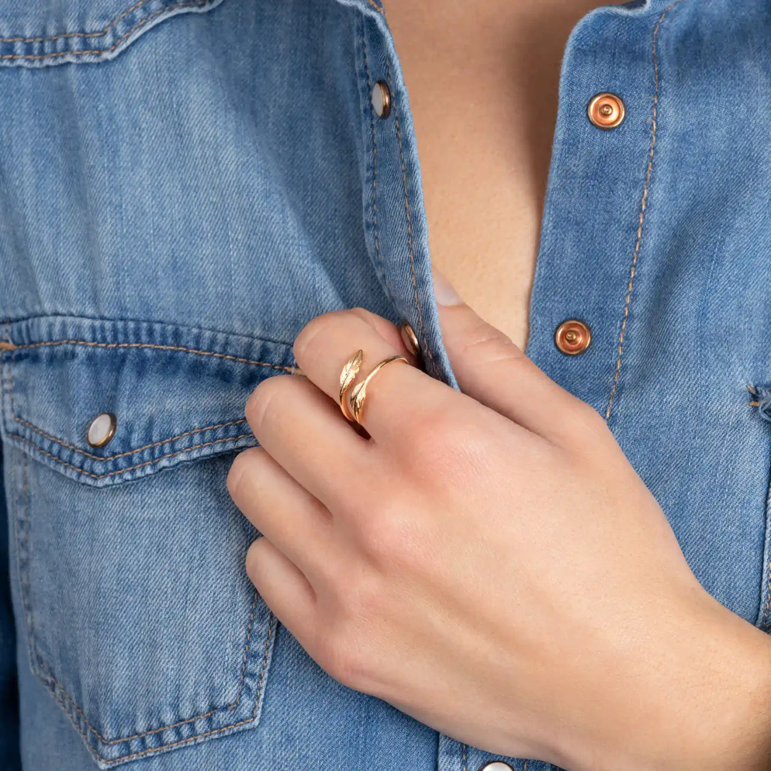 Oriana France bague 2 plumes plaqué or ajustable bohème