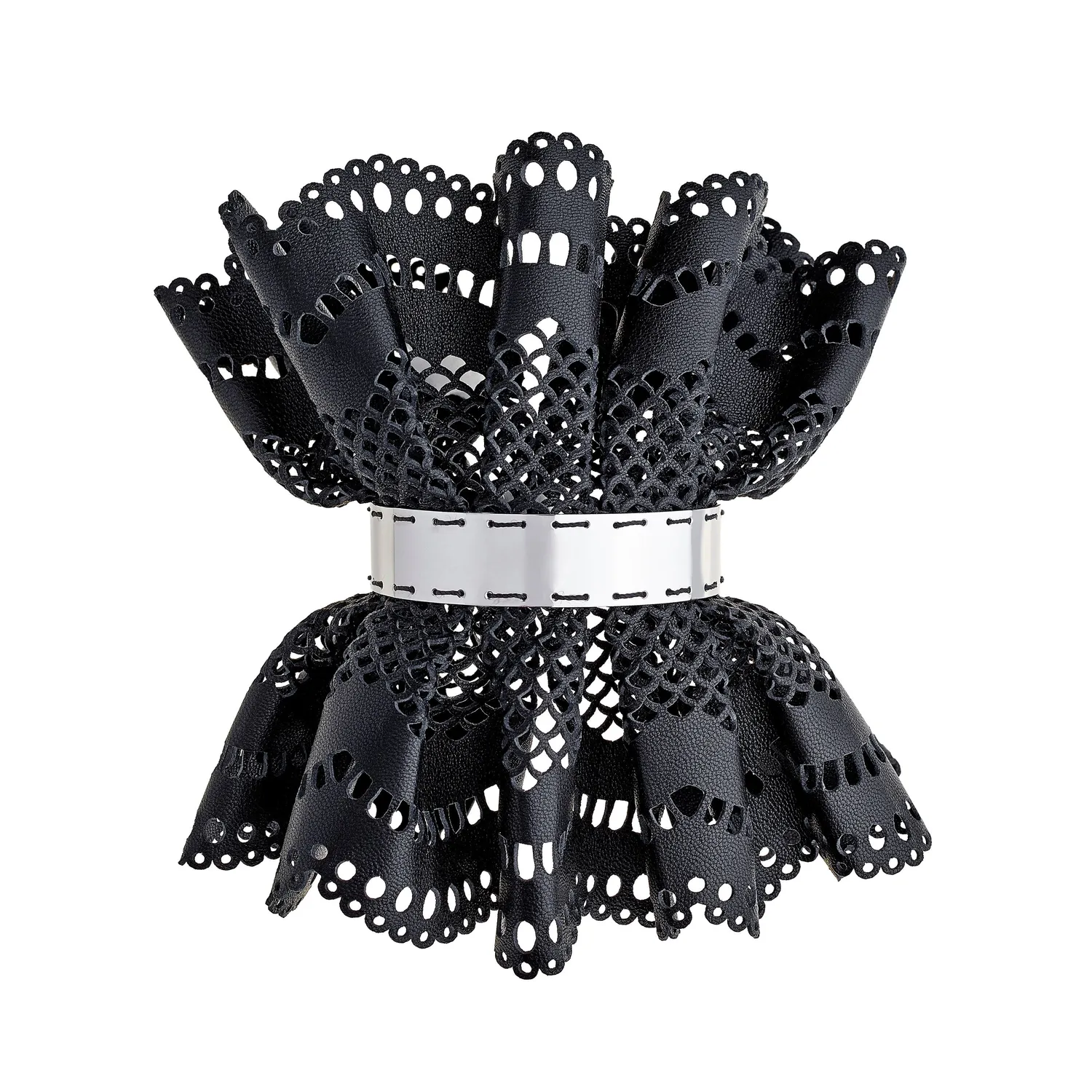 Lorella Tamberi Canal Victoria manchette cuir noir argent rhodié