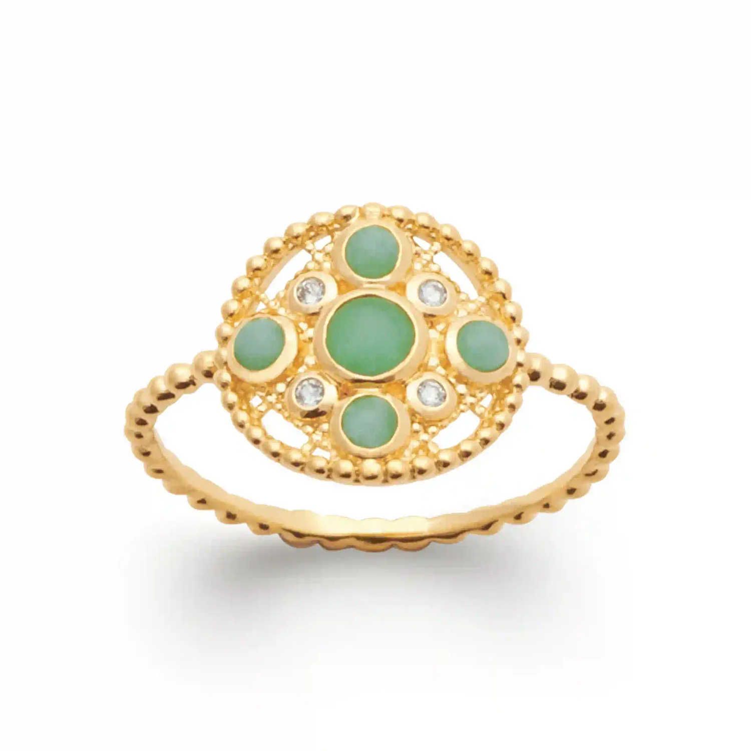 Oriana France pastille aventurine bague zircons vert