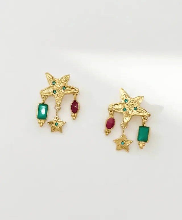Elise Tsikis Midland boucles d'oreilles étoiles onyx grenat