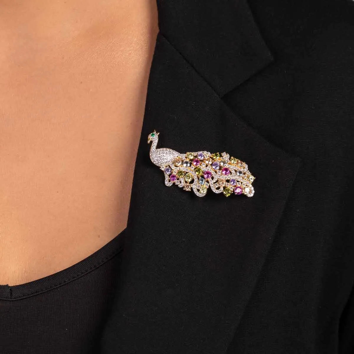 Ultima Edizione Pavone broche paon zircons multicolores