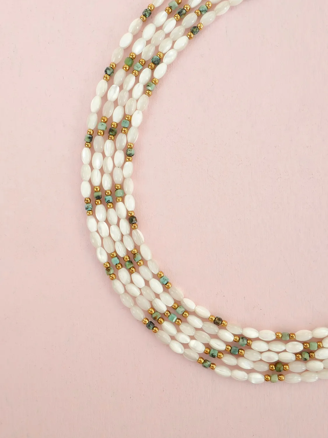 Cloralys Noa collier nacre 40 cm turquoise doré
