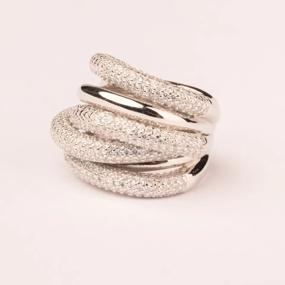 Ultima Edizione Fasce Alternee bague pave lisse