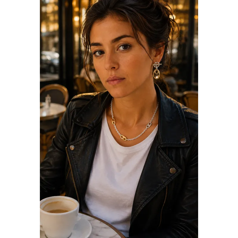 Secret de Cuir N°1738 collier 3 cafés bicolore argent