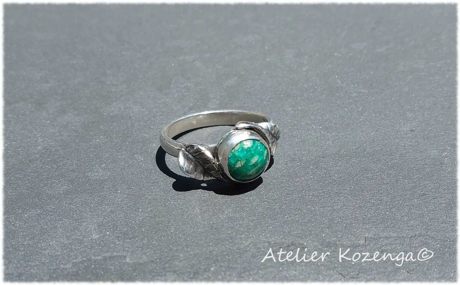 L'Atelier Kozenga bague Amazonite taille 56 argent feuilles