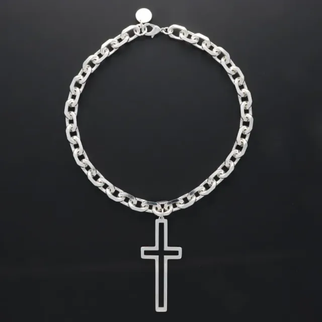 Secret de Cuir N°1357 collier croix XL plaqué argent