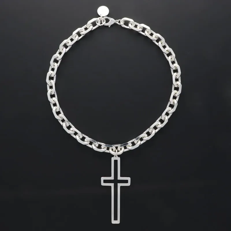 Secret de Cuir N°1357 collier croix XL plaqué argent