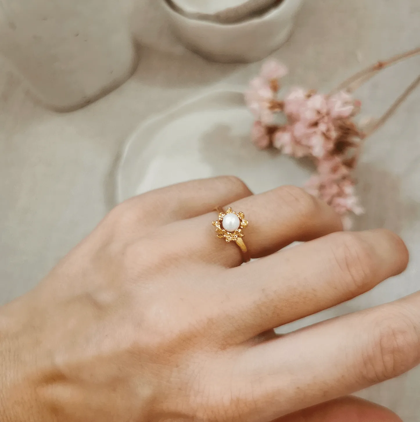 Elise Tsikis Fleur Grenadine Grenadi bague orange ajustable