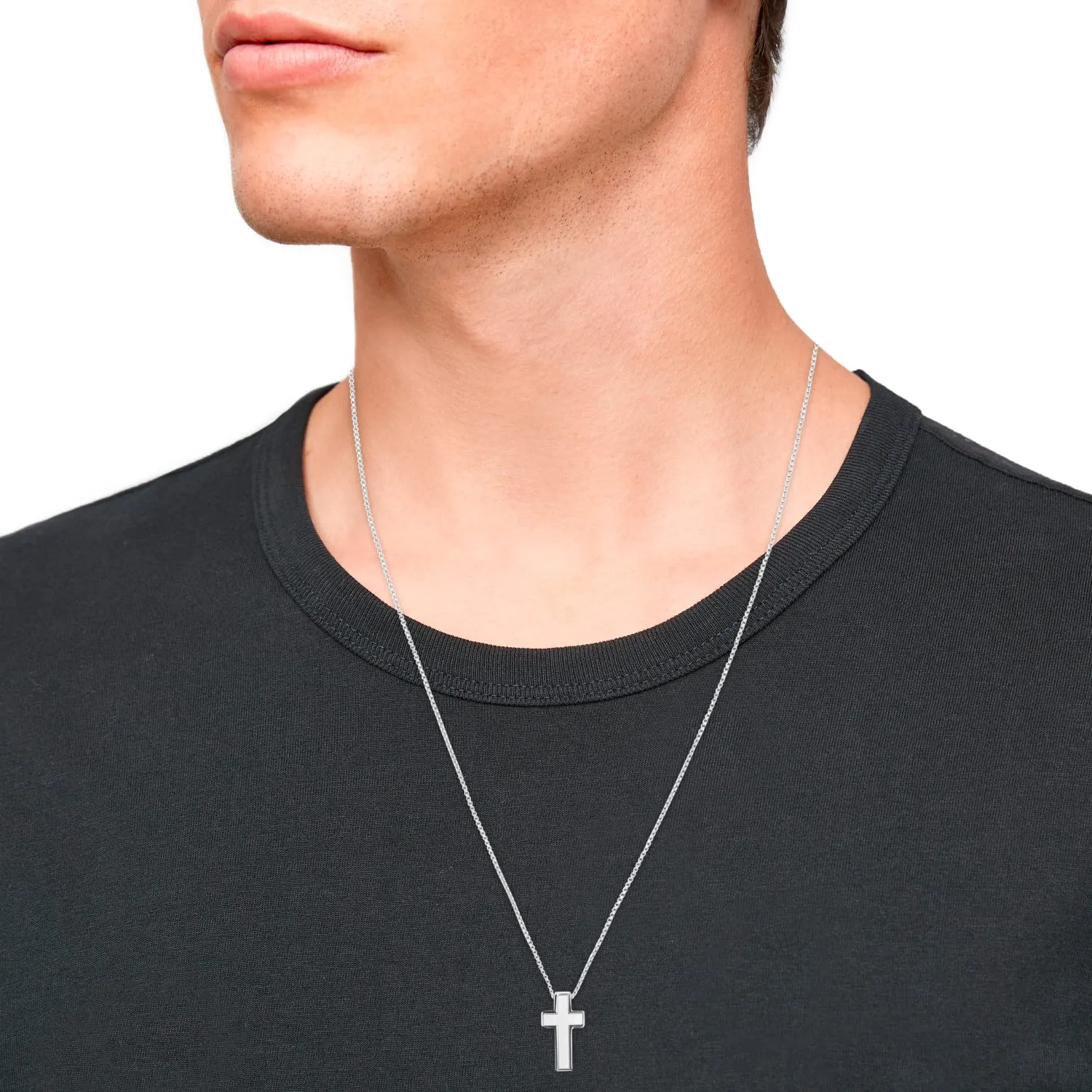 s.Oliver collier homme cuir croix argenté gravable