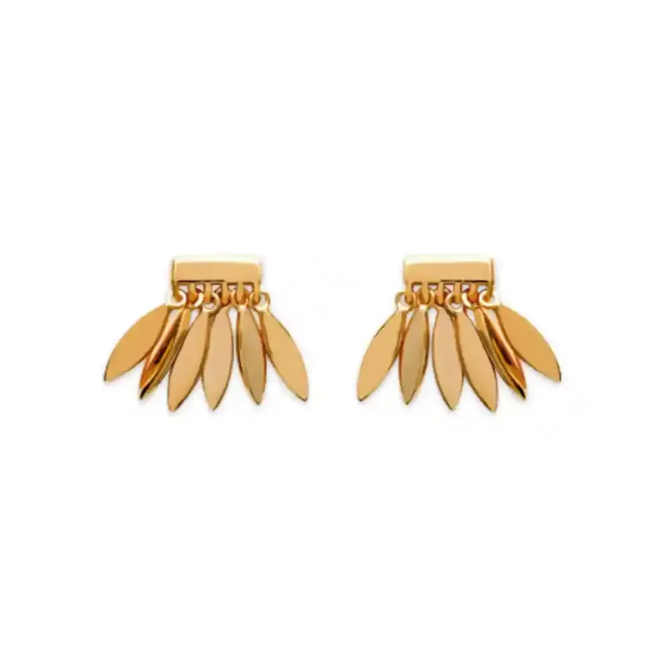 Oriana France plume ethnique boucles d'oreilles plaqué or pendantes