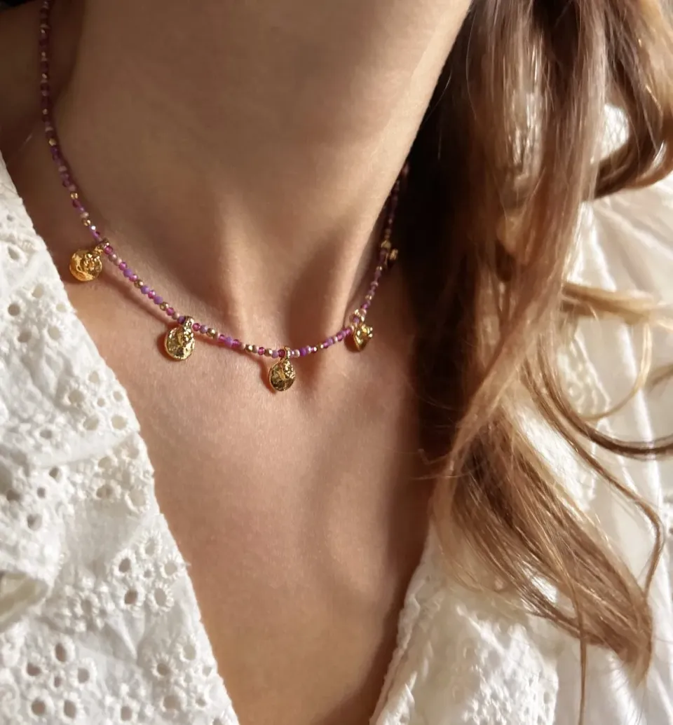 Elise Tsikis Efendi collier perles mauve lépidolite