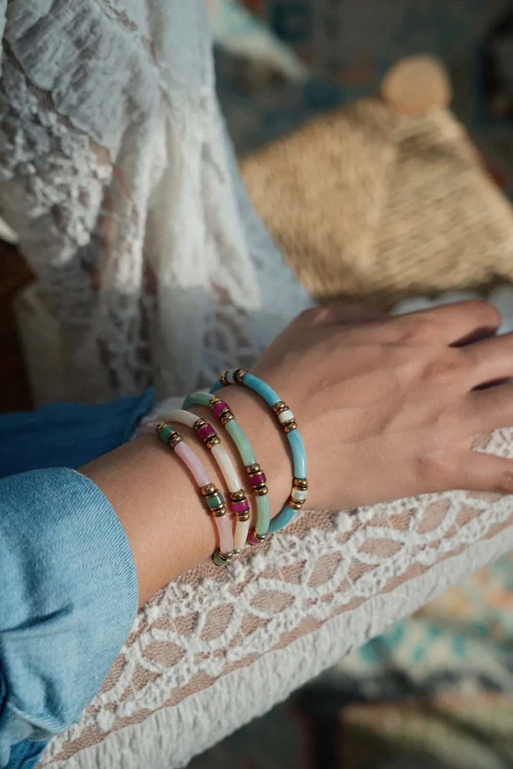 Cloralys Carmen été bracelet blanc taille M hématite