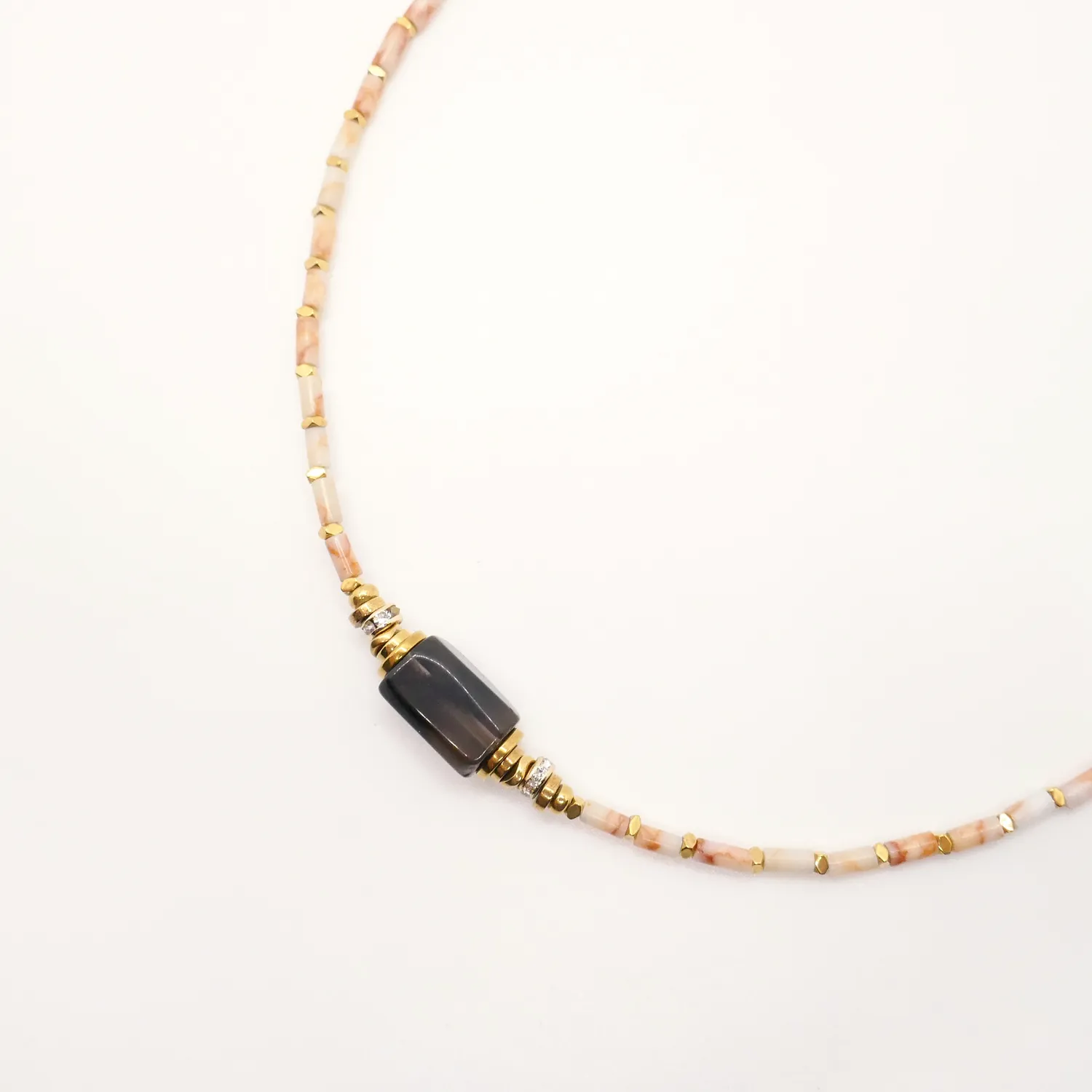 Cloralys Ysé collier jaspe quartz fumé 35 cm