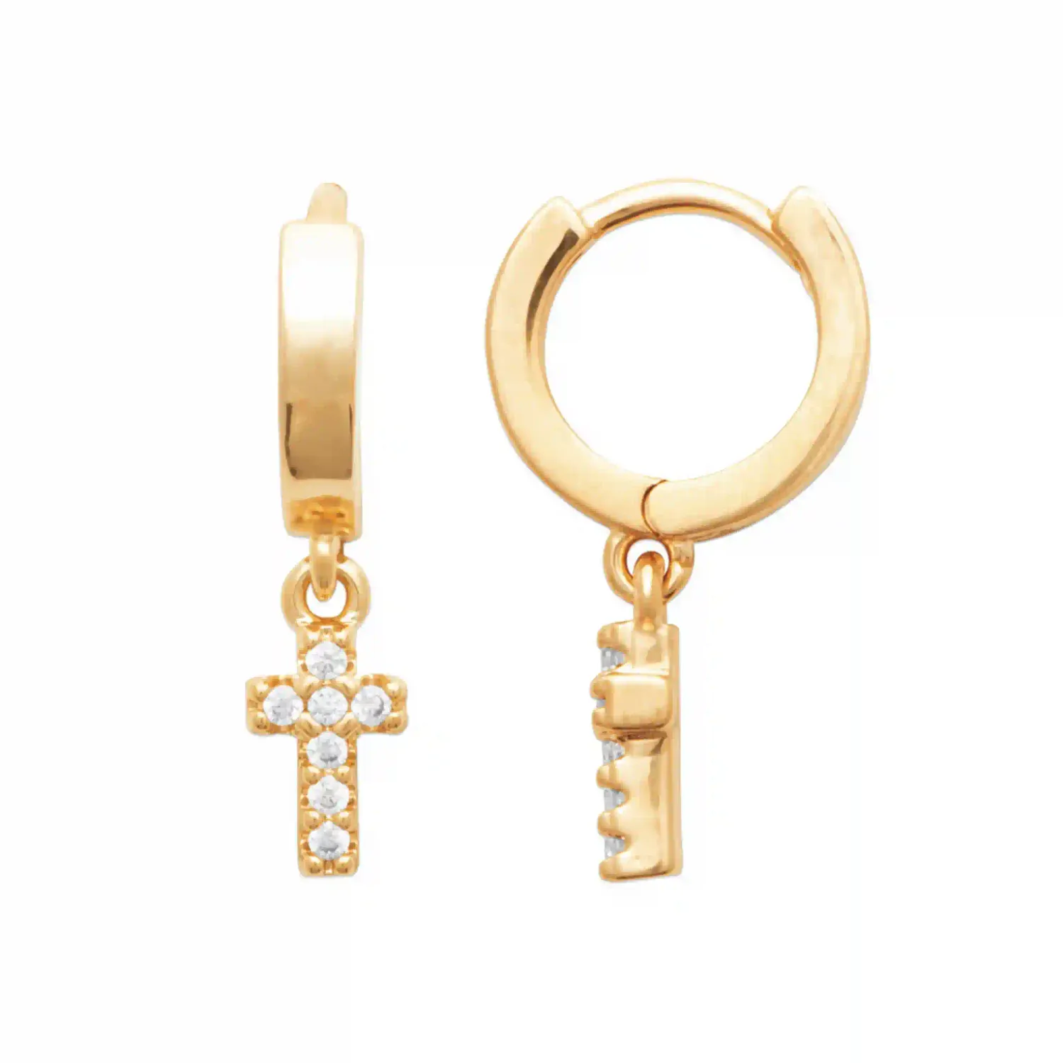 Oriana France petites créoles croix boucles d’oreilles plaqué or