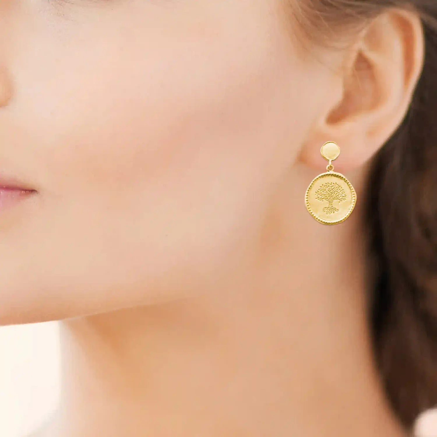 Oriana France boucles pendantes médaillons arbre de vie
