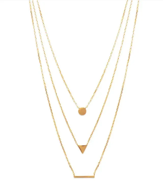Oriana France 3 rangs collier pendentifs géométriques plaqué or