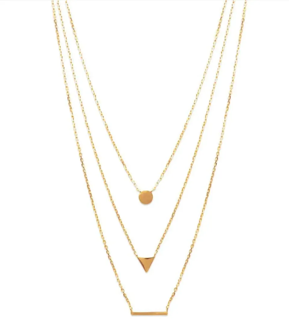 Oriana France 3 rangs collier pendentifs géométriques plaqué or