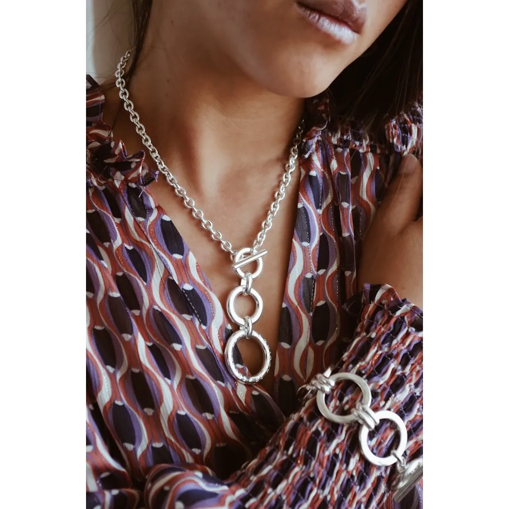 Secret de Cuir N°1220 collier 3 ronds argent 44,5cm