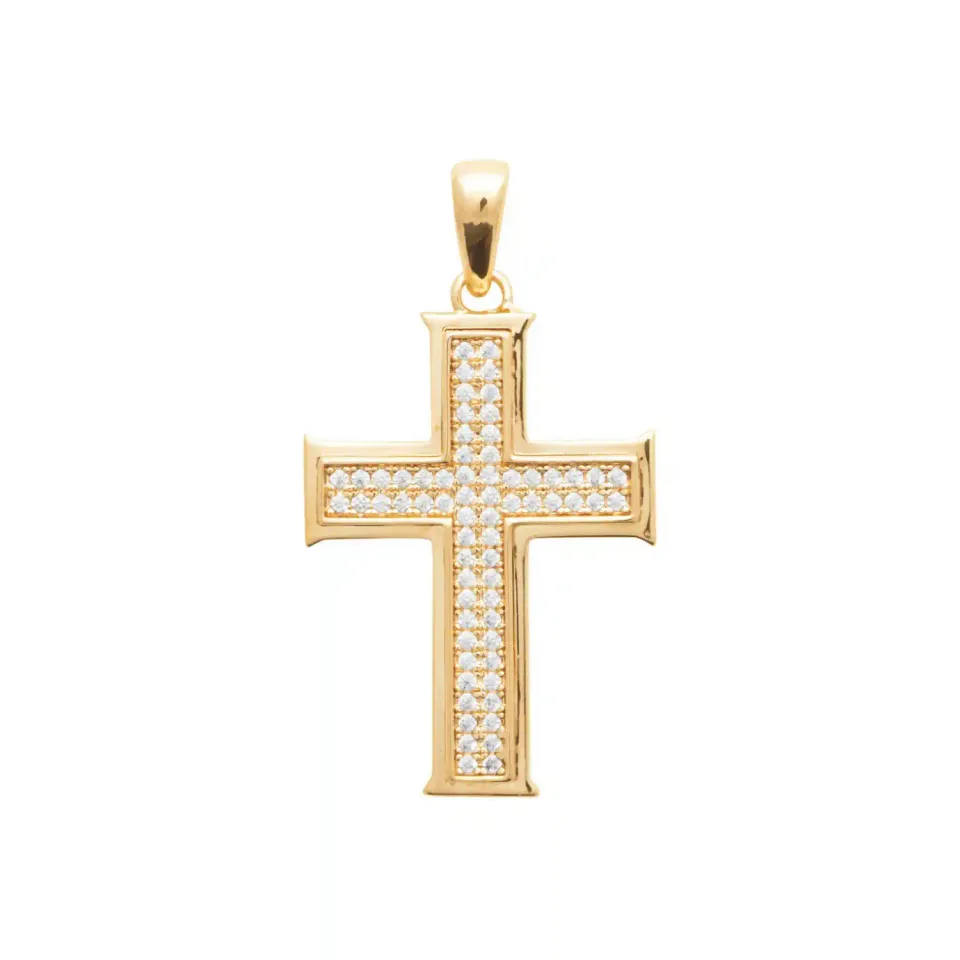 Oriana France pendentif croix chrétienne plaqué or pierres