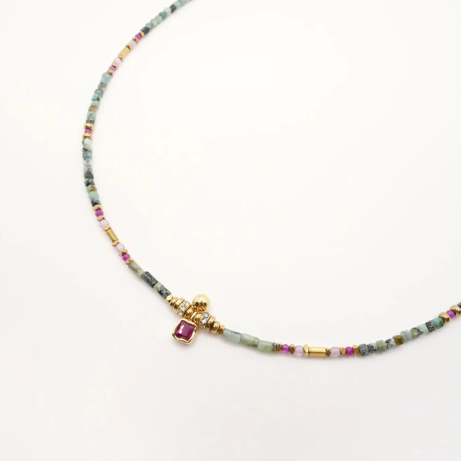 Cloralys Cléa collier turquoise zircon fuchsia 42 cm