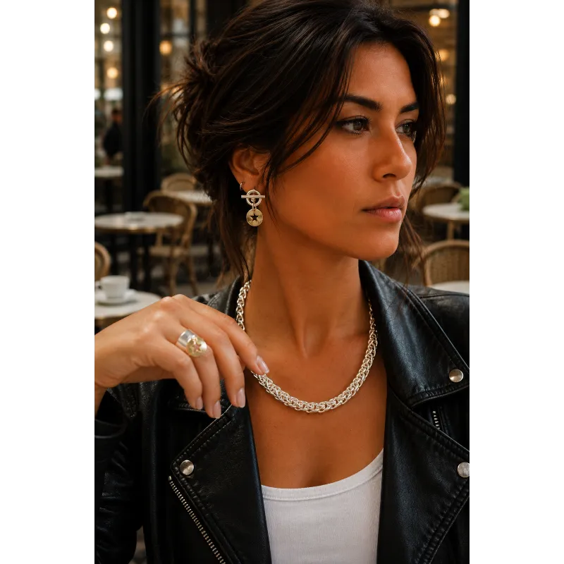 Secret de Cuir N°1706 boucles d'oreilles étoile évidée bicolore