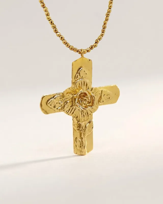Elise Tsikis Itza collier croix dorée perles 47 cm