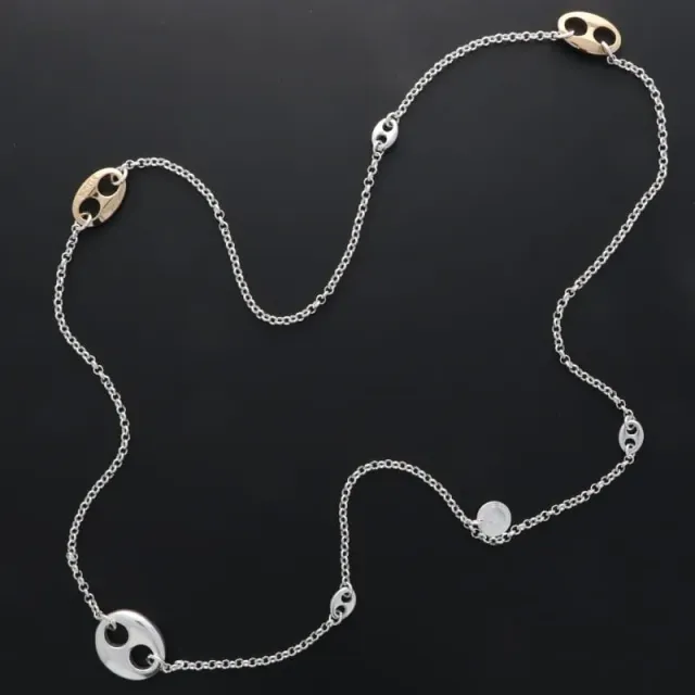 Secret de Cuir N°1637 Sautoir 6 cafés bicolore doré argent