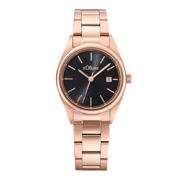 s.Oliver montre femme acier rosé cadran noir