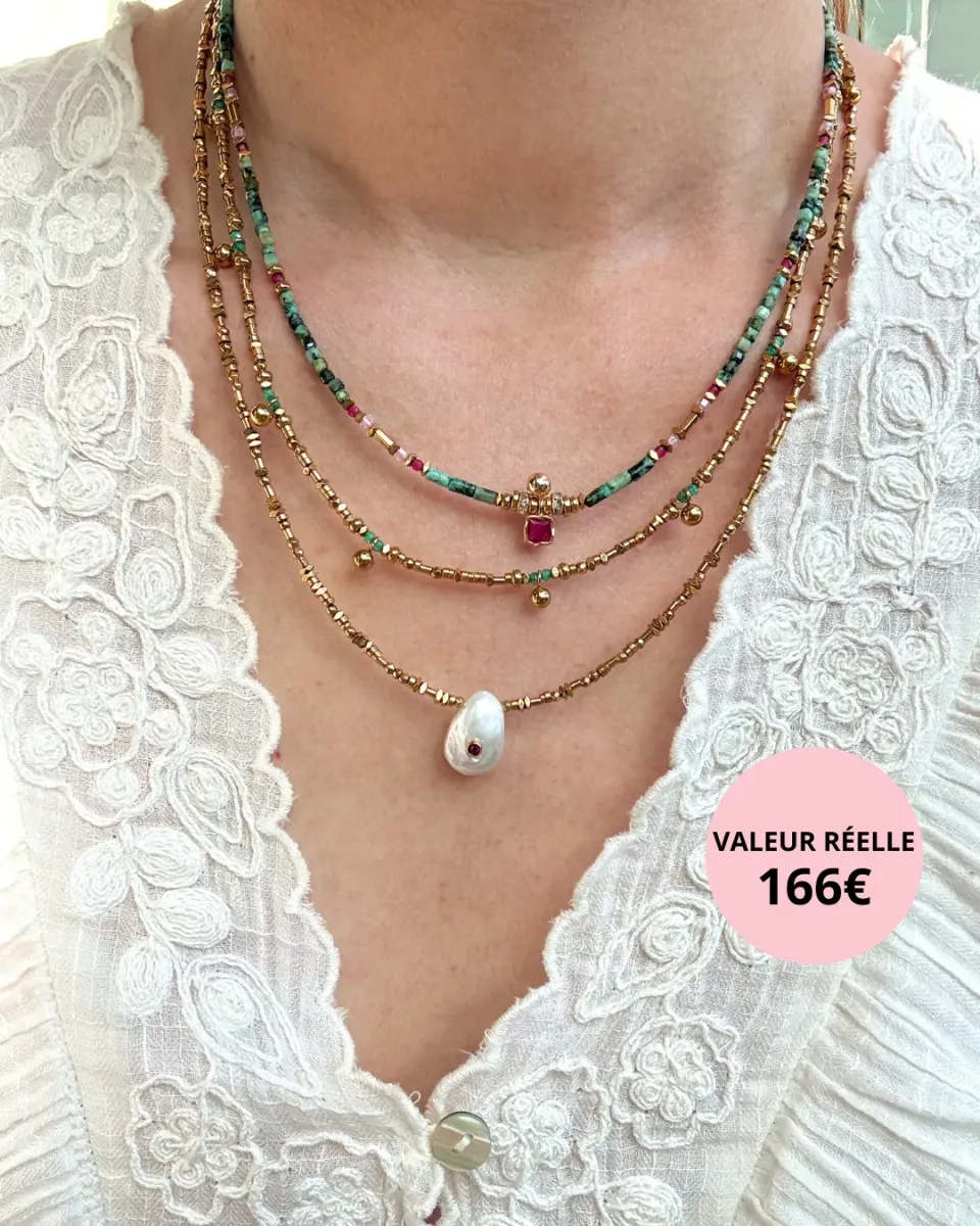 Cloralys Cléa Aliénor Katalina colliers accumulation 3 doré