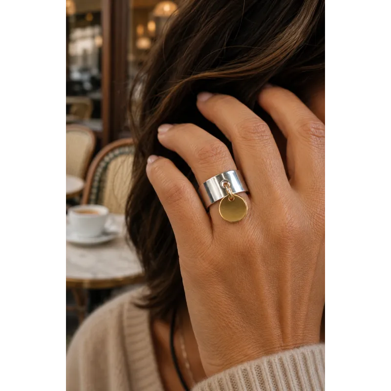 Secret de Cuir N°1701 bague pampille bicolore réglable